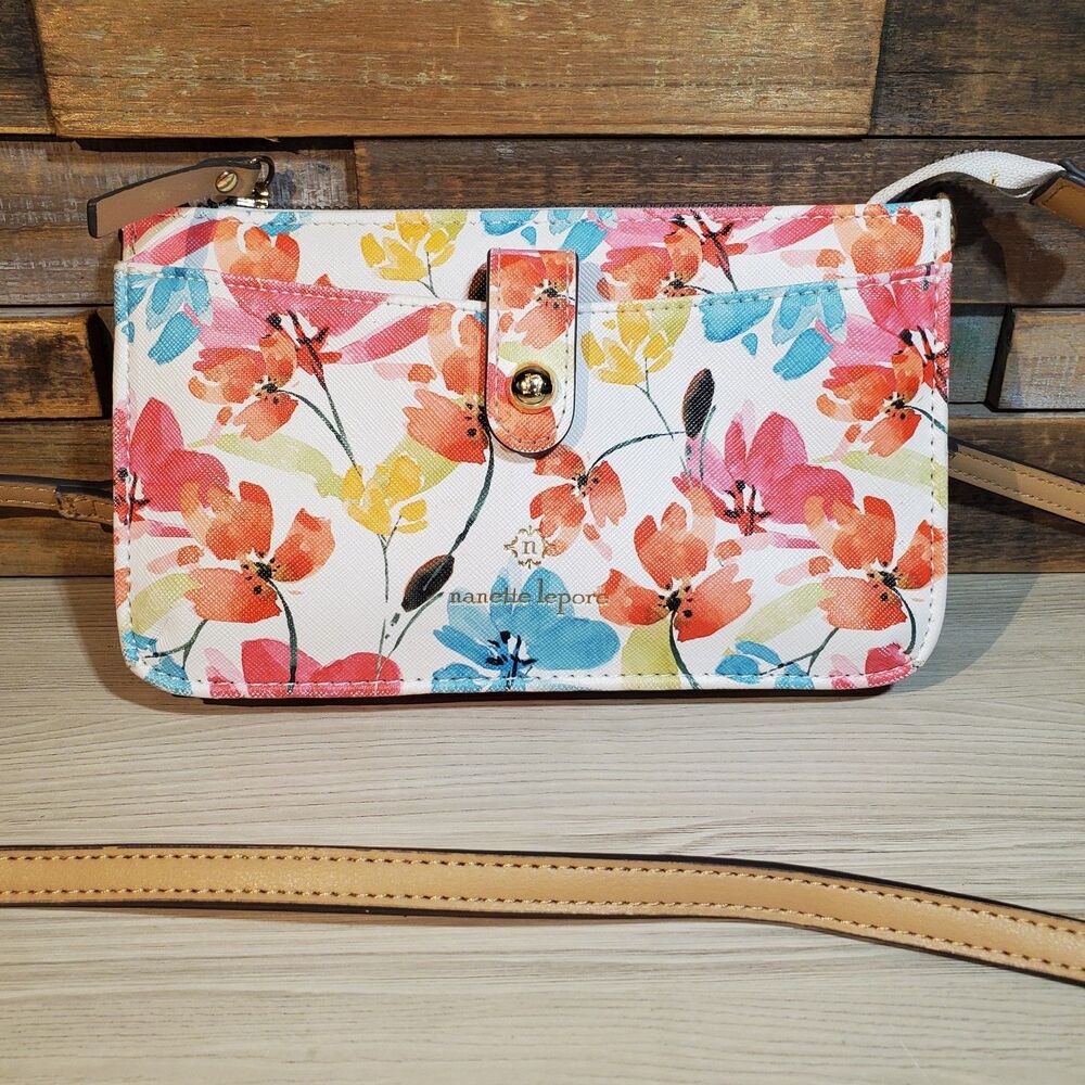 Nanette Lepore Floral Crossbody Purse Front Pocket Snap Closure Watercolor Print